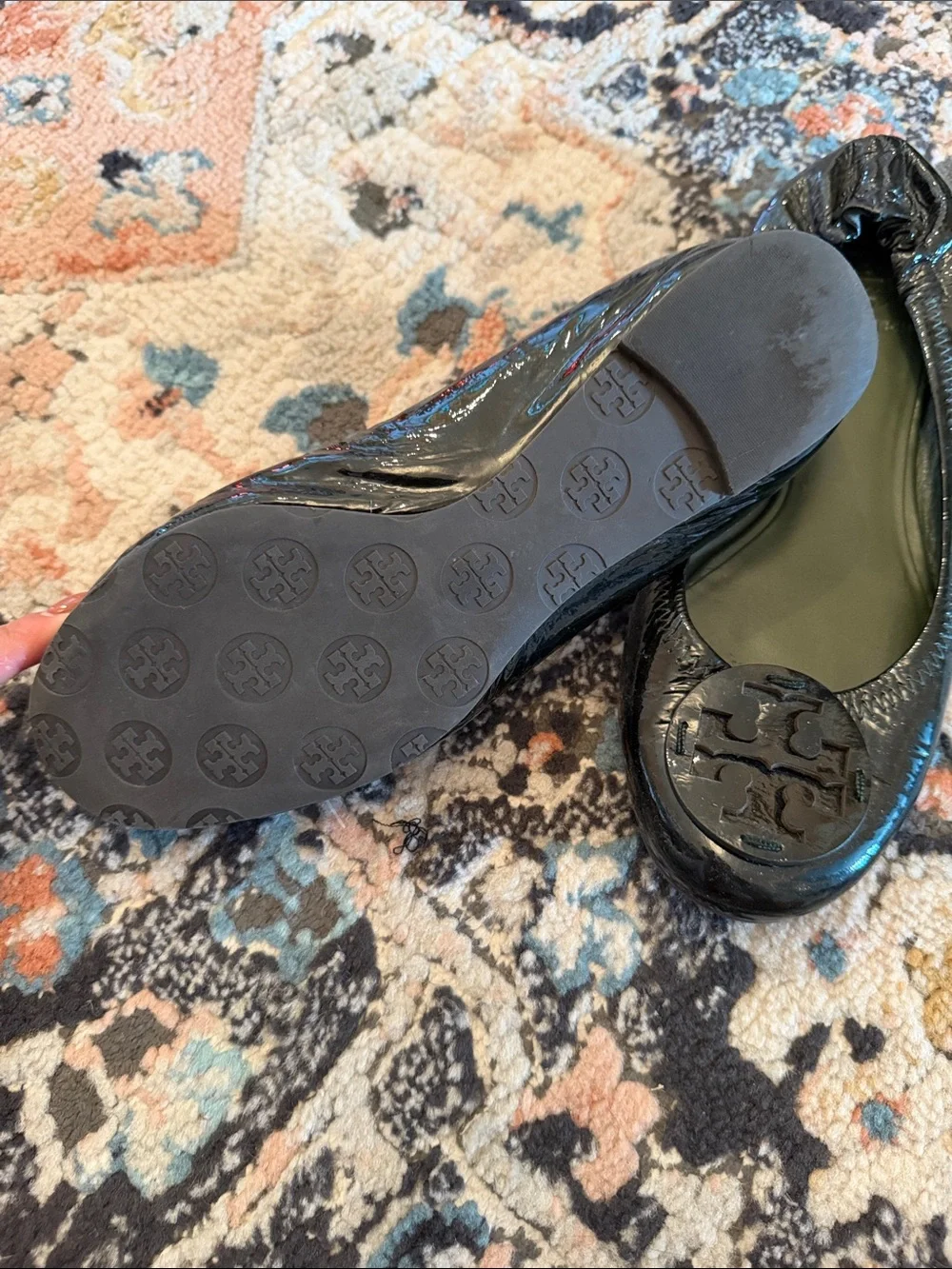 Tory Burch Black Patent Logo Ballet Flats